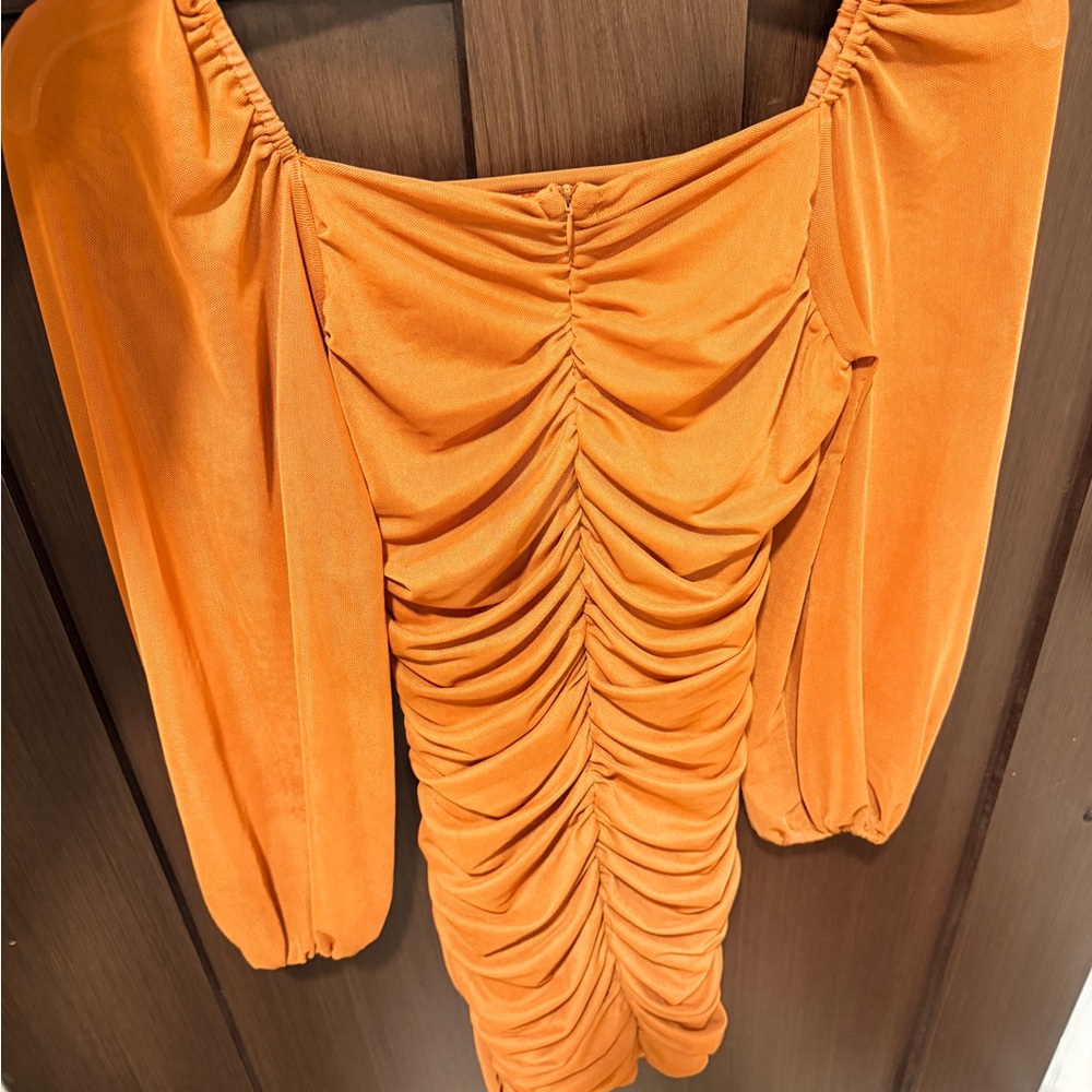 Orange Ruched Off-Shoulder Dress